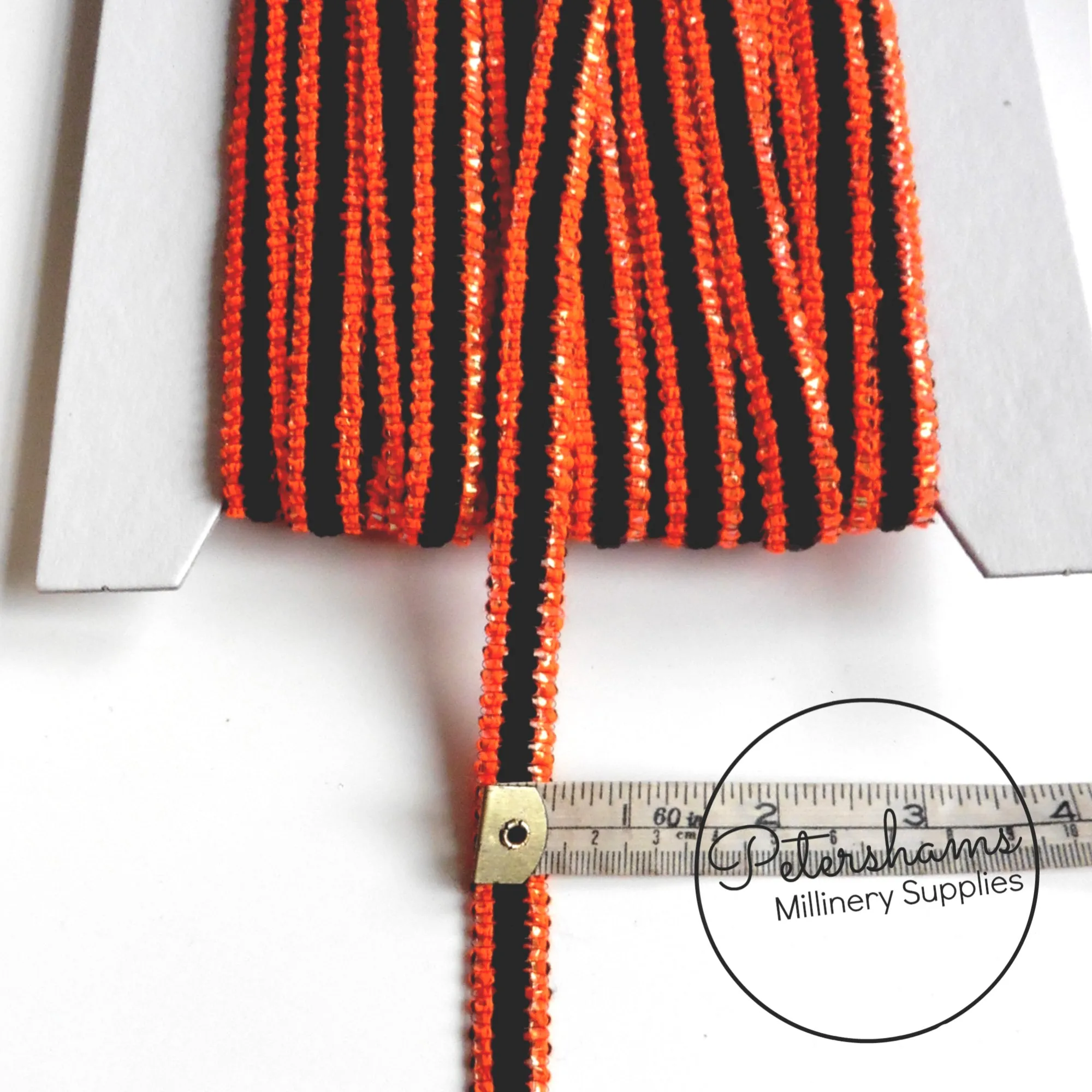 Neon Orange Wool and Black Flower Sequin Trim with Lurex - 1m